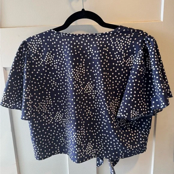 SHEIN Navy and White Polka Dot Tie-Front Blouse - Picture 2 of 2